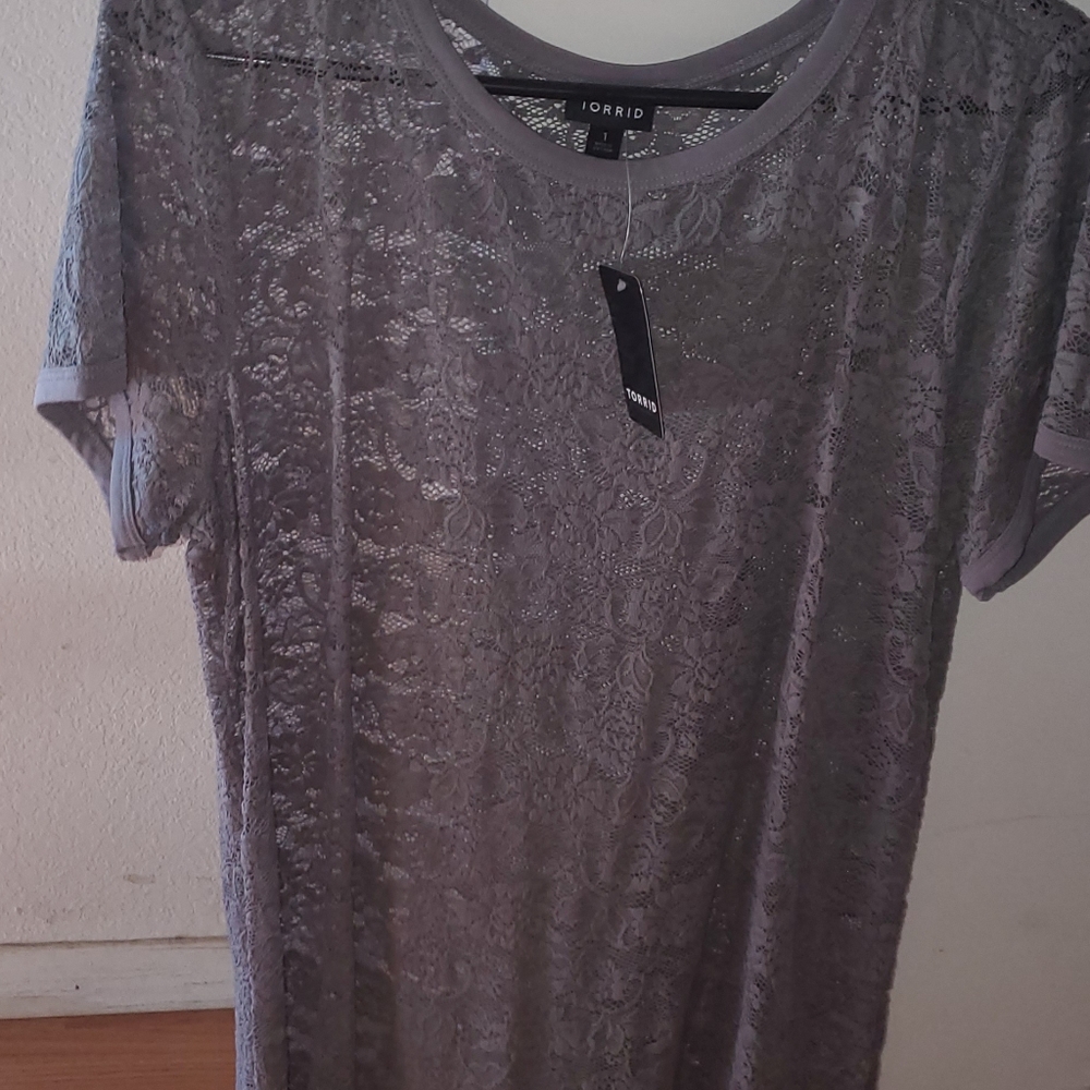 Torrid Grey Lace Shirt Size 1